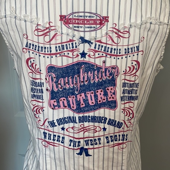 Rough rider Biker Western Pearl Snap Buttons Bling Striped Vest - Picture 2 of 6